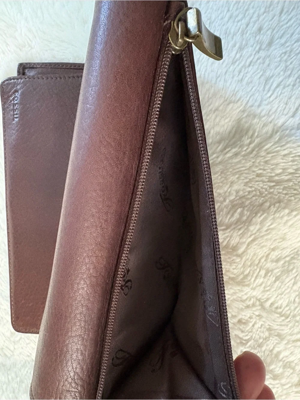 Fossil Brown Trifold Genuine Leather Clutch Wallet Checkbook Wallet